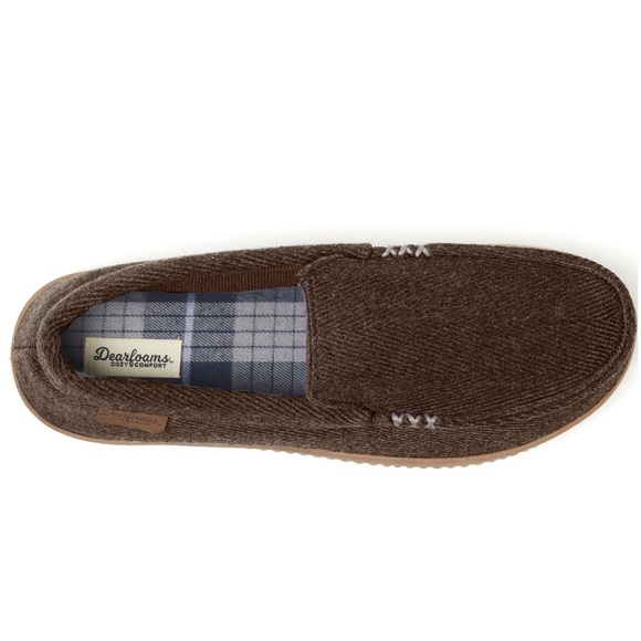 NWT Dearfoams Cozy Comfort Men's Herringbone Moccasin Slippers - Picture 2 of 7